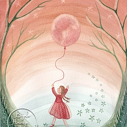 Kaart Girl with moon balloon