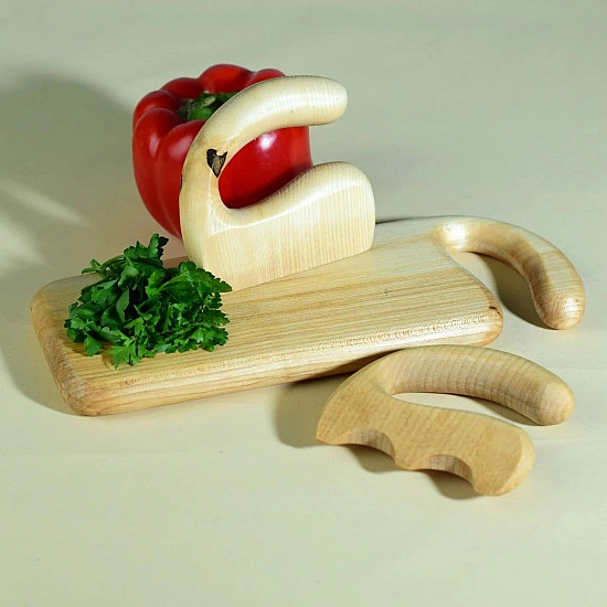 Bumbu Toys Houten Snijplank met Hakmes en Saladespatel - Set