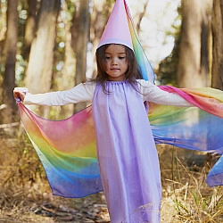 Speelzijde Sprookjesjurk lavendel/regenboog